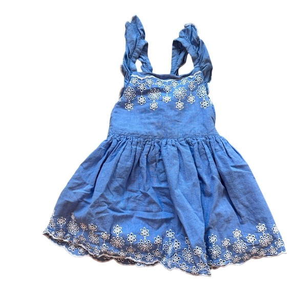 Toddler girls embroidered flutter sleeve dress eyelet blue and white size 2T - Picture 2 of 9
